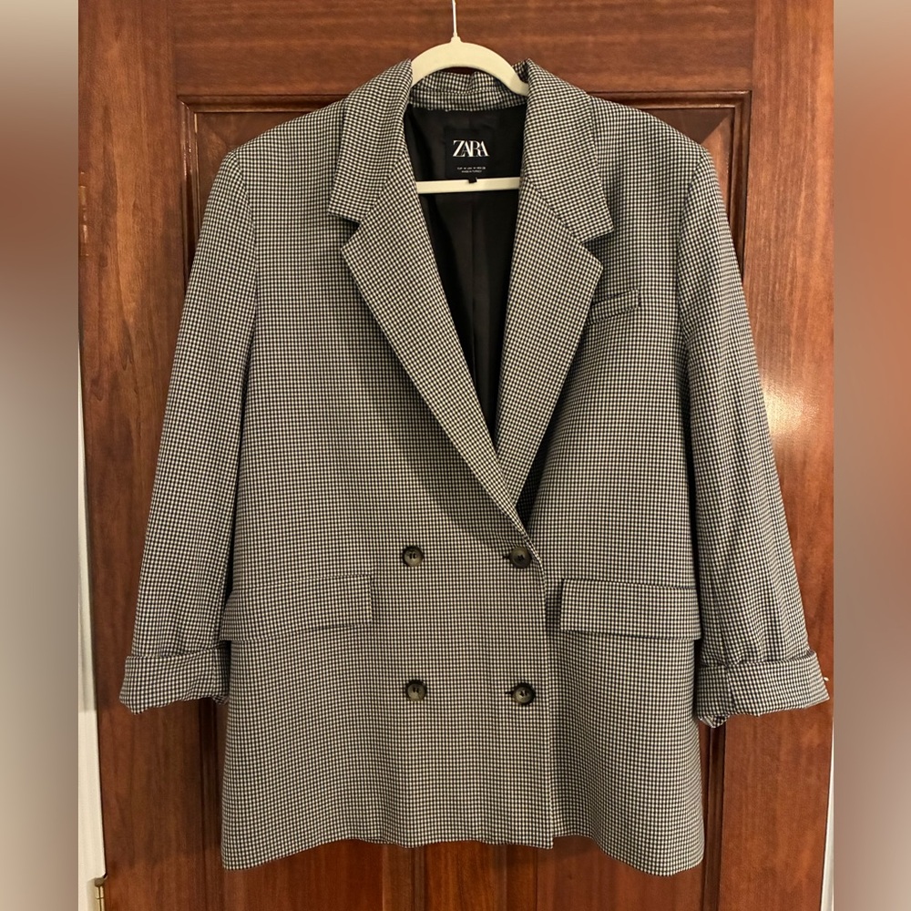 Zara Women's oversized Black and White Houndstooth Blazer